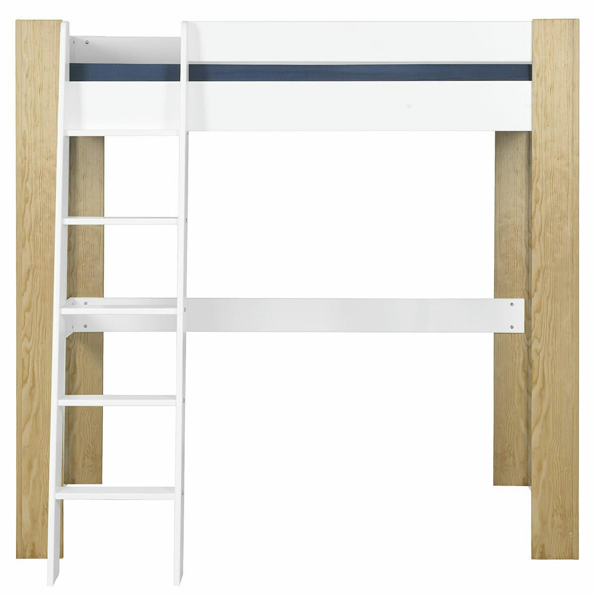 ALI - Pack lit mezzanine avec matelas 90x190 cm bois massif blanc et bois