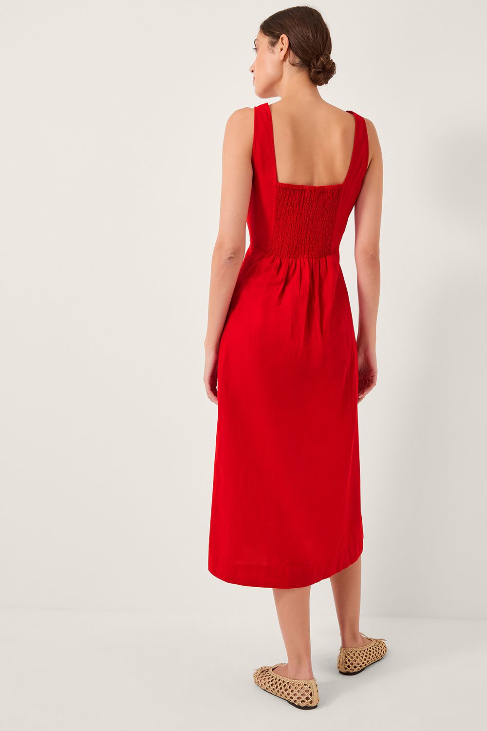 Monsoon Nell Linen Blend Sleeveless Midi Dress Red