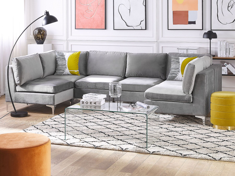 Sofa modułowa kształt U welurowa szara