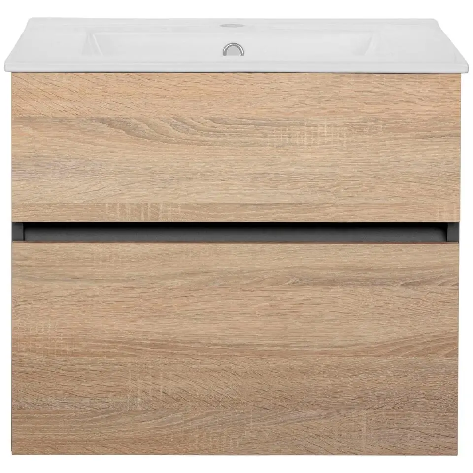 Wisla - Wastafelonderkast met 1 klep en 1 lade in antraciet/eikoptik