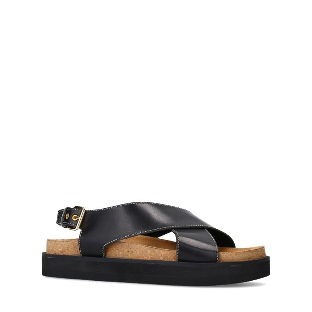 Zwarte leren plateau sandalen