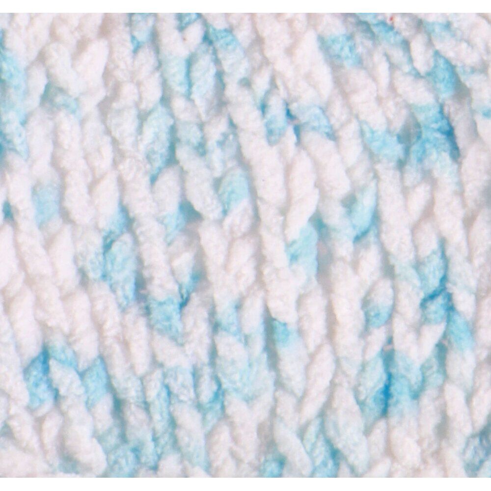 Pelote de fil à tricoter chenille blanc et bleu 120m