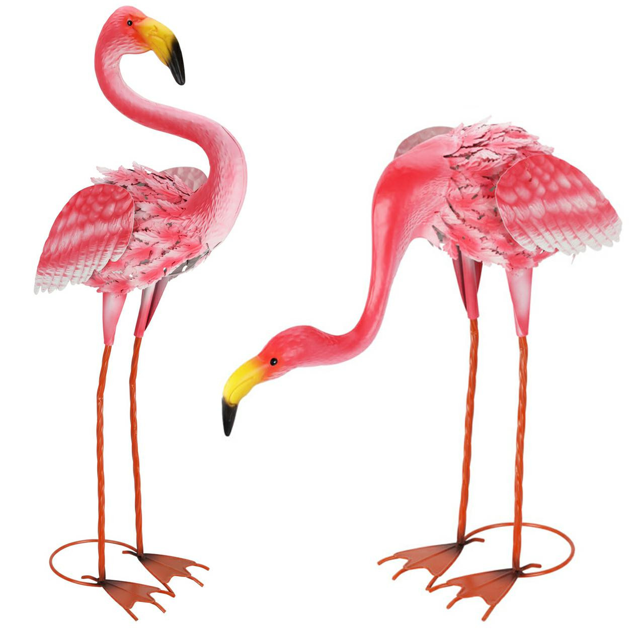 Zestaw 2 metalowych flamingów ogrodowych różowych 57 cm