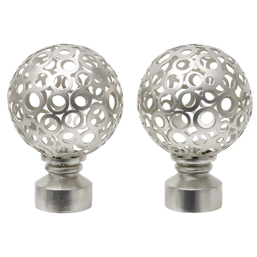 Embout tringle à rideau Ø28mm boule rond ajouré aluminium brossé x2