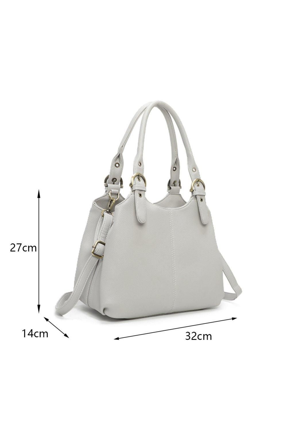 Fontanella Fashion Drei Triple Compartments PU Leather Convertible Shoulder Tote Bag with Adjustable Straps