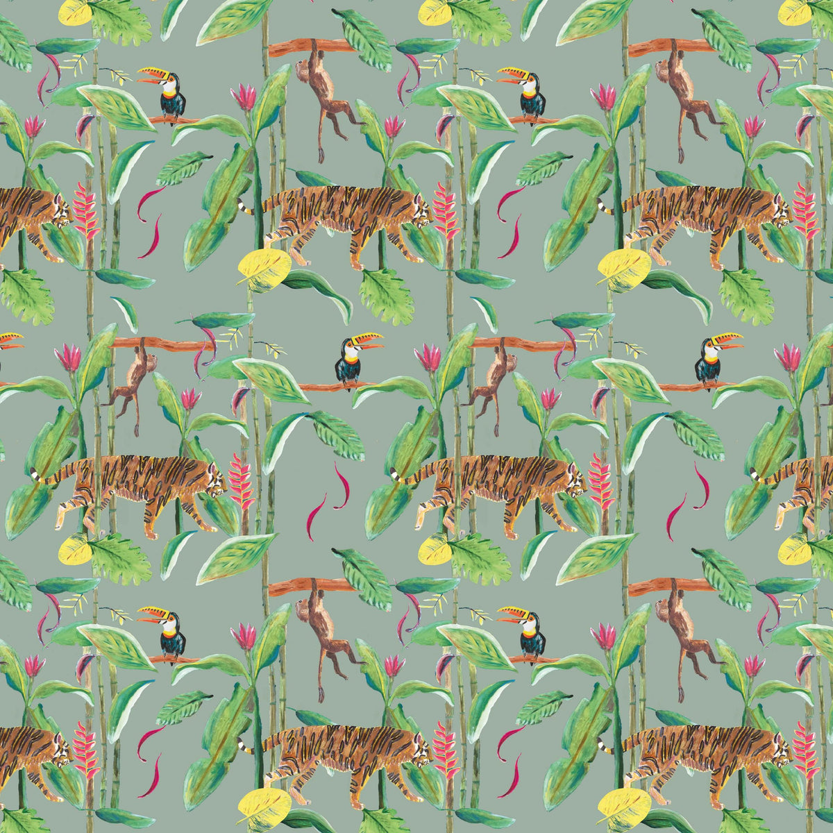 Catchii Behang Tiger Jungle groen blauw