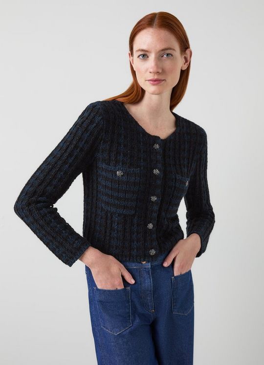 Millie Black And Navy Tweed Cardigan