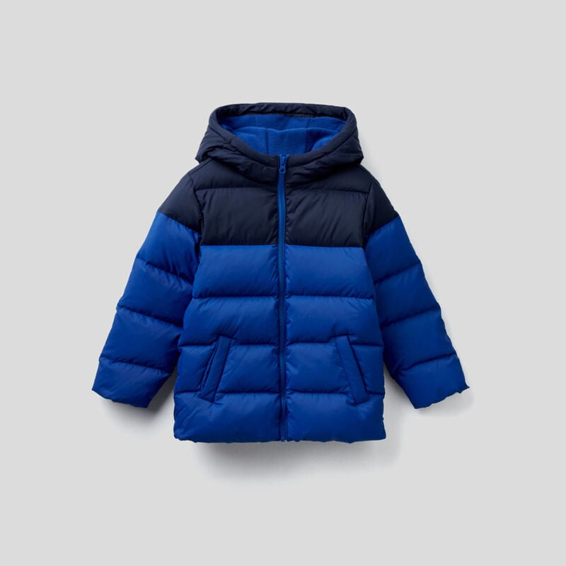 Two-tone puffer jacket with hood