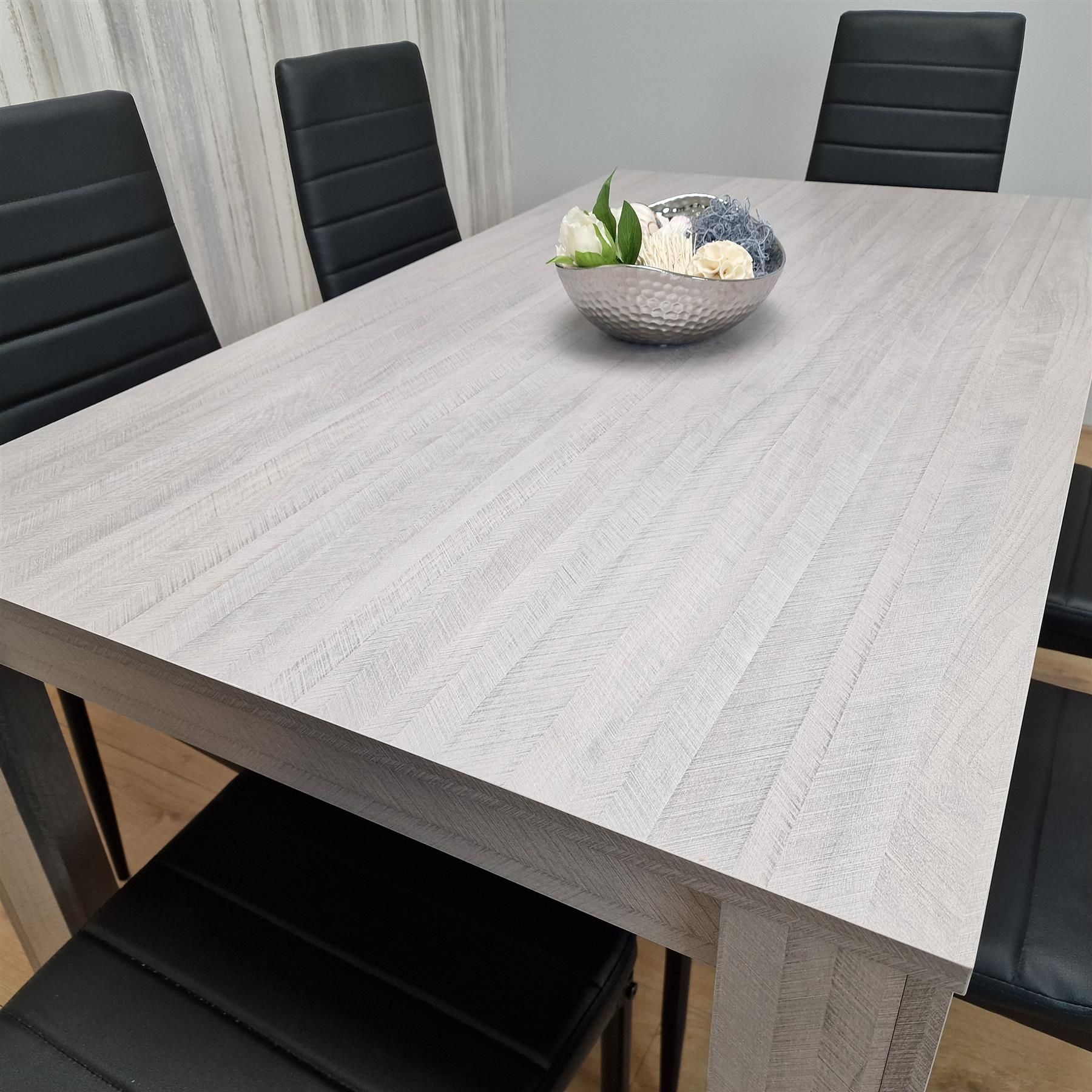 KOSY KOALA Kosy Koala Modern Grey Rectangle Dining Table Set With 6 Black Chairs Dining Room Furniture Set