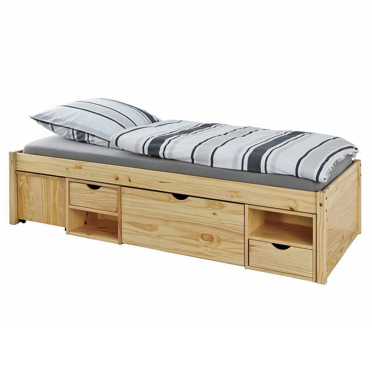 CALI - Lit  90x200cm multi-rangement bois massif