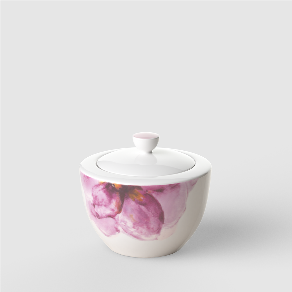 Rose Garden Sugar bowl - Pink, 9.2 oz, Premium Porcelain