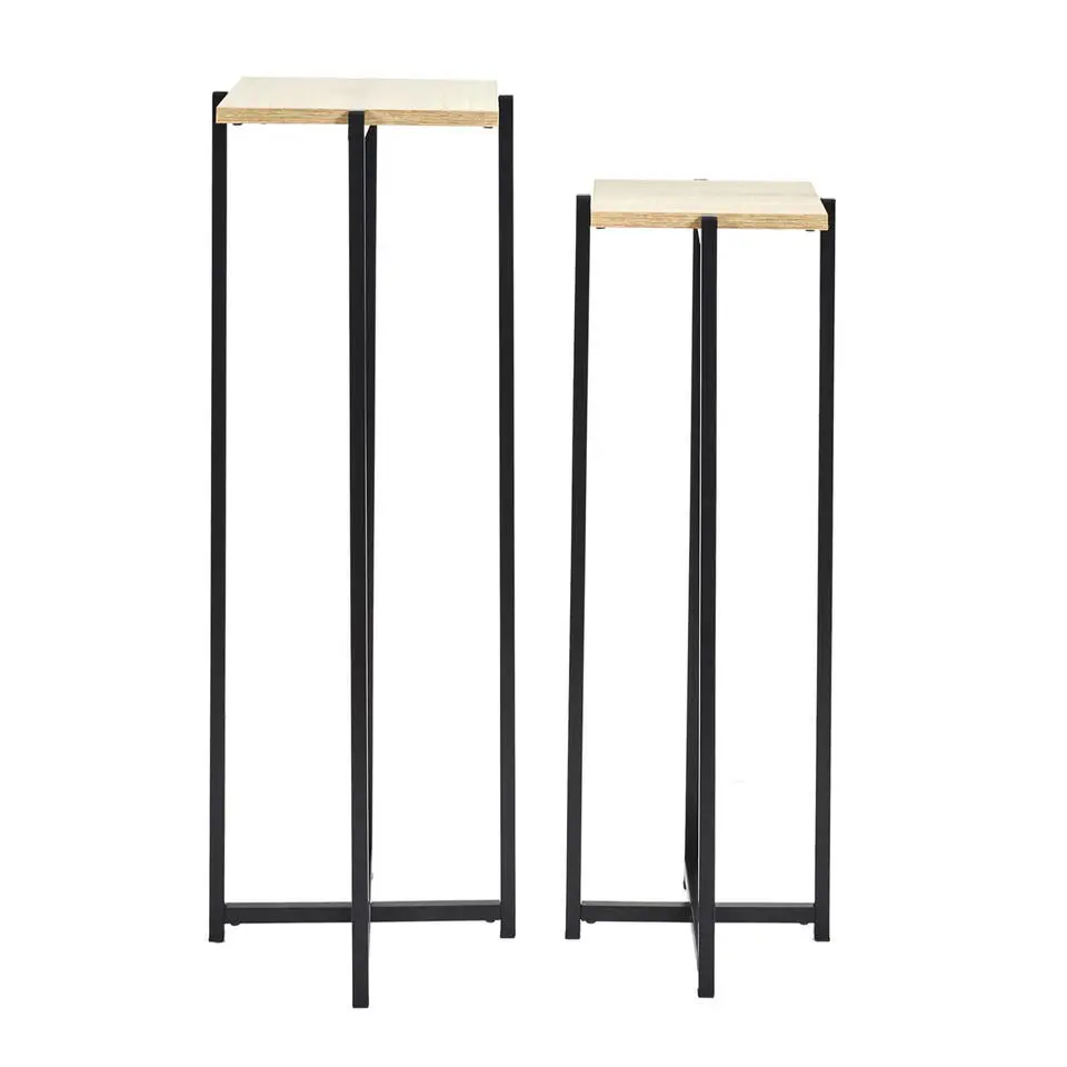 Home Deco Factory Bijzettafel - 2x stuks - zwart - hout/metaal