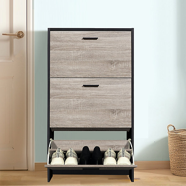 CASABEL Meuble Rangement Chaussure 18 Paires - Pour Entree Couloir - 60x24x113 cm - Noir