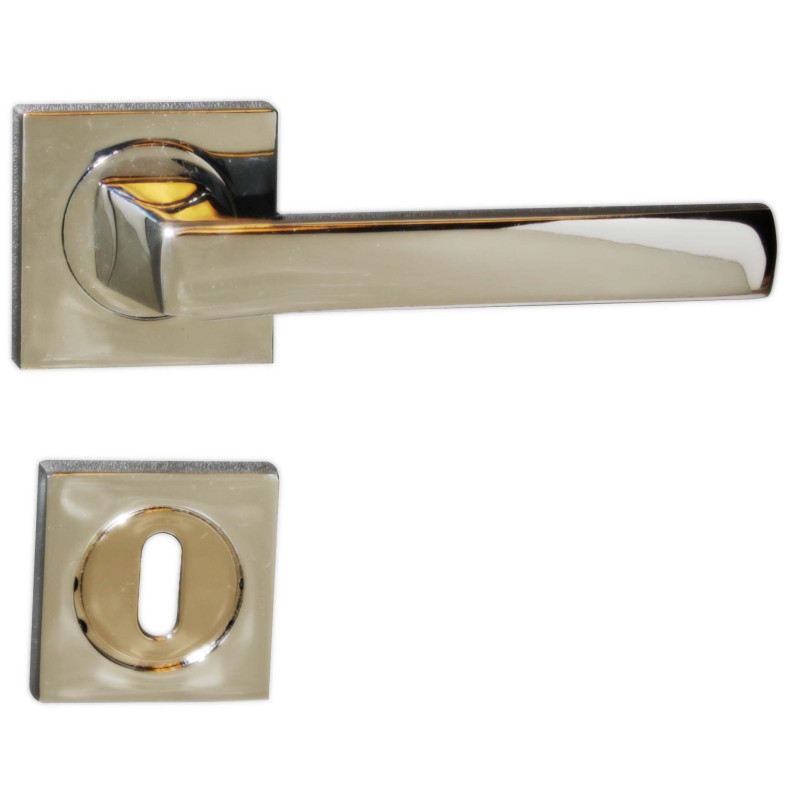Poignée de porte plate sur rosace carrée avec entrée 2 pièces