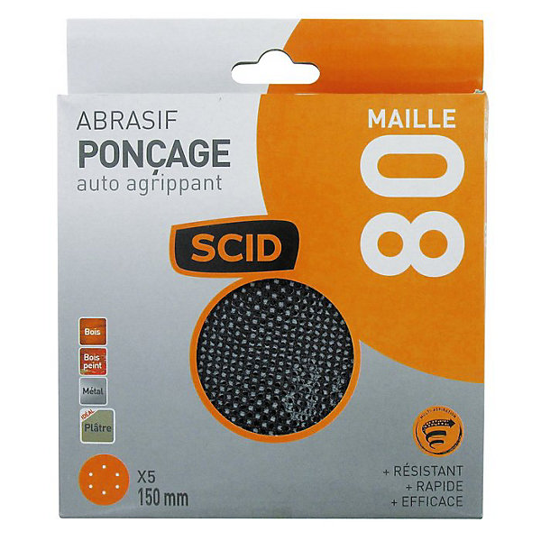 Disque abrasif maille - SCID - diamètre 150 mm - auto-agrippant - Grain 80 - Vendu par 5