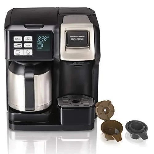 Hamilton Beach FlexBrew Thermal Coffee Maker, Single Serve  Full Pot, Compatible with K-Cup Pods or Grounds, Programmable, Black and Stainless (49966)