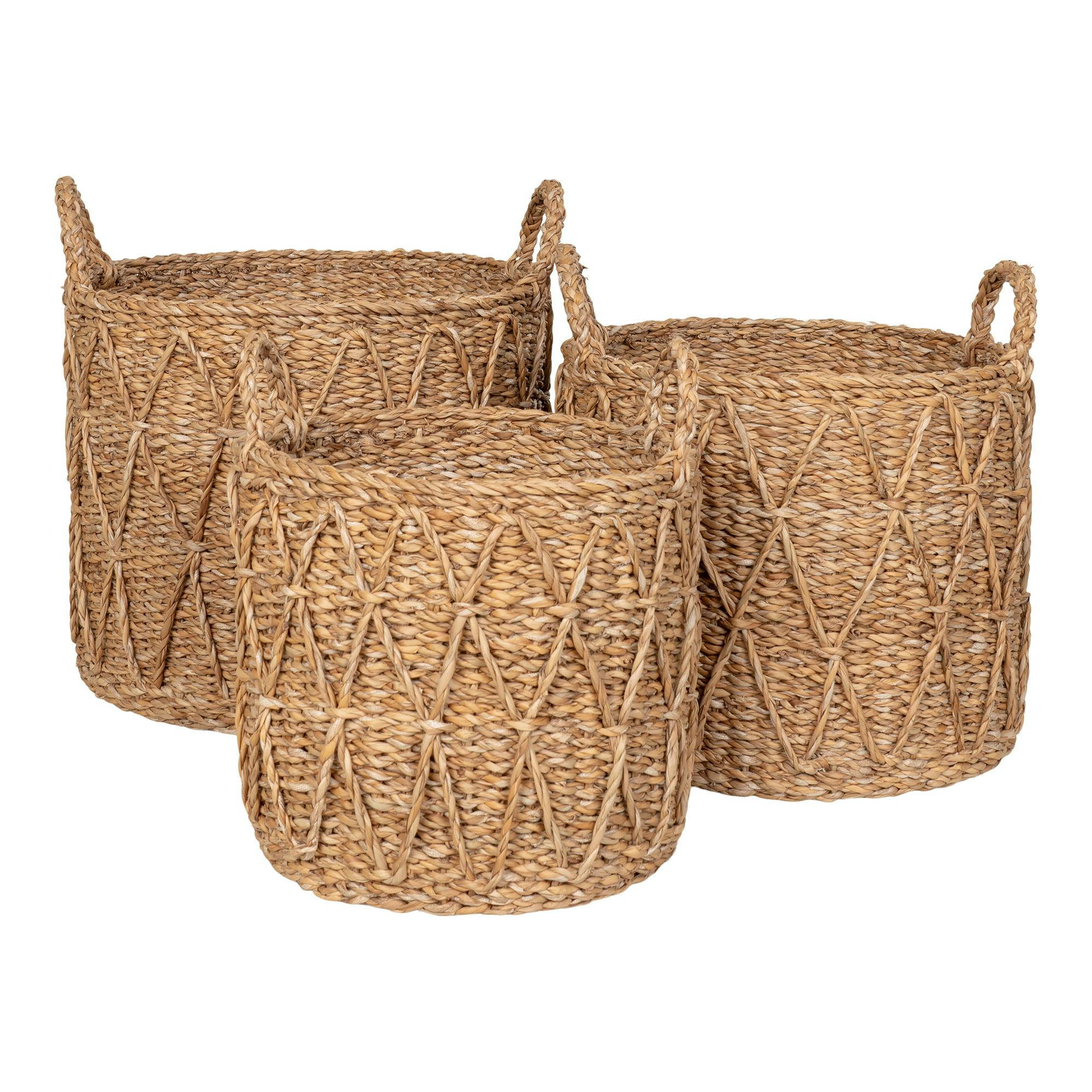 Panier cache-pot en jonc de mer avec motif losange (lot de 3)