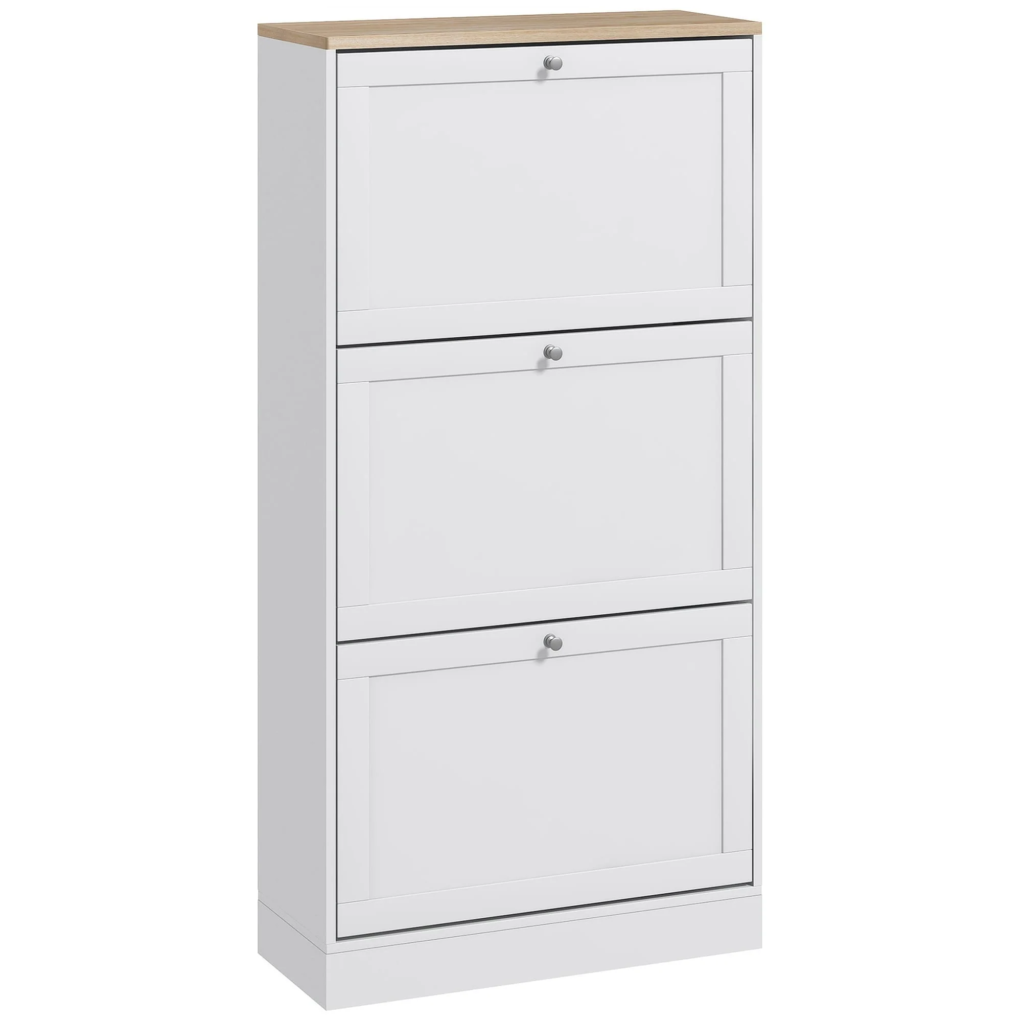 HOMCOM Narrow Shoe Storage Cabinet for Entryway with 3 Flip Drawers and Adjustable Shelves