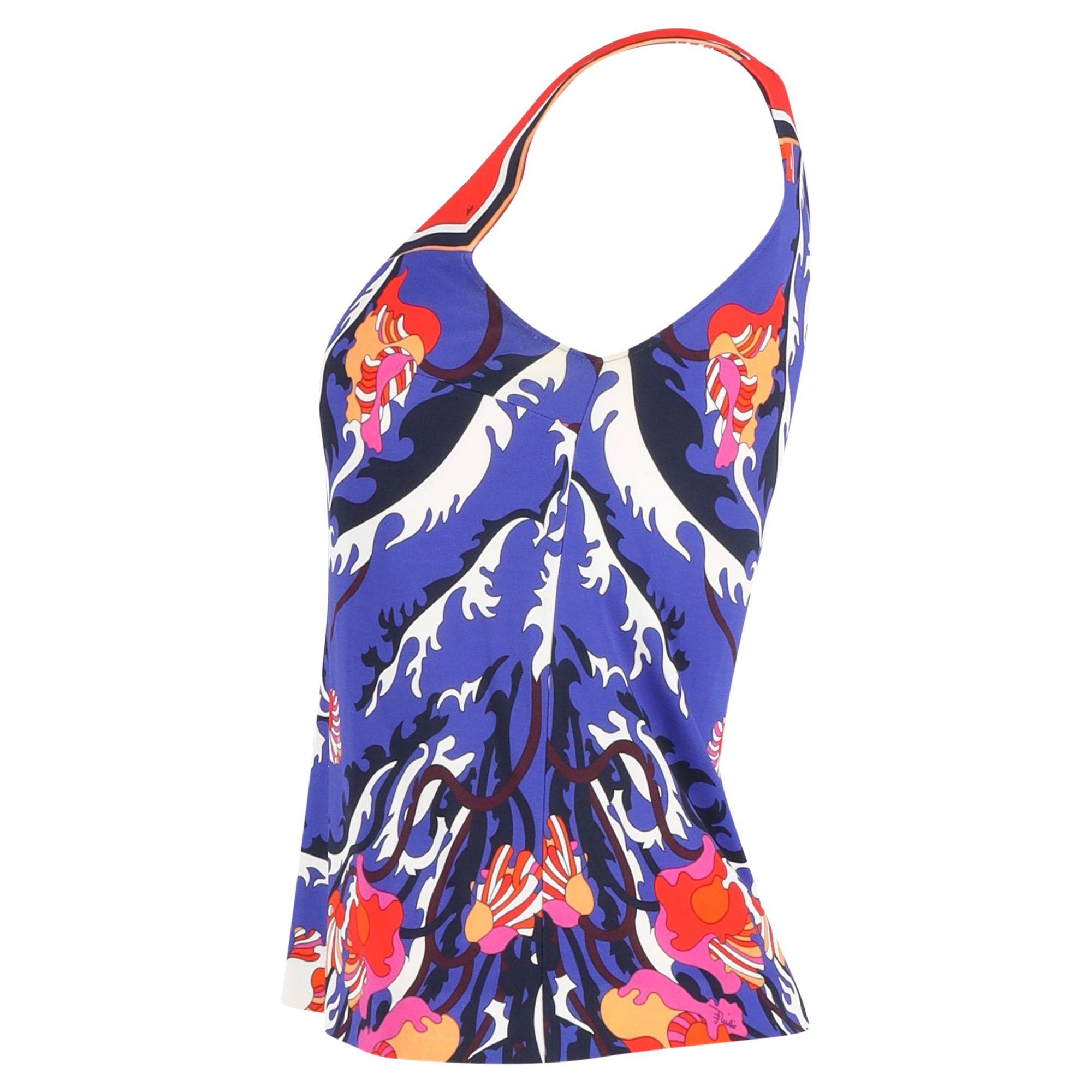 Emilio Pucci Preloved Printed Sleeveless Blouse in Blue Viscose