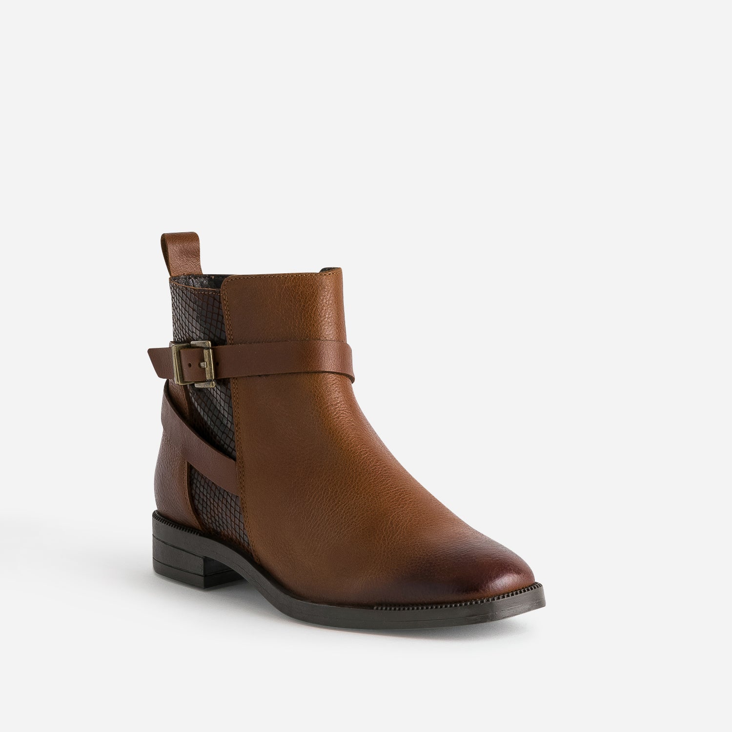 Boots cognac cuir détails effet python