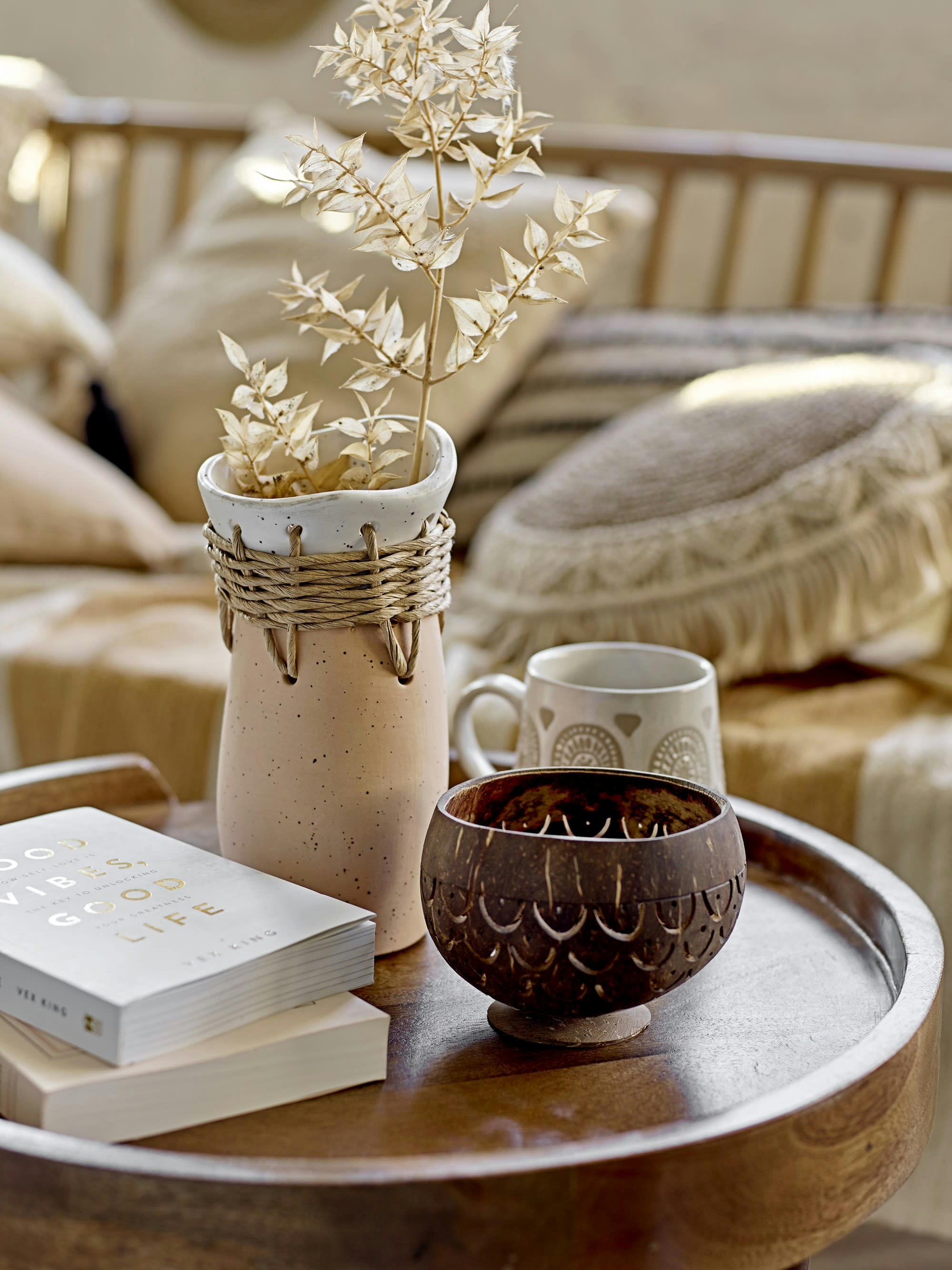 DORA - Coussin en coton beige 75x35 cm