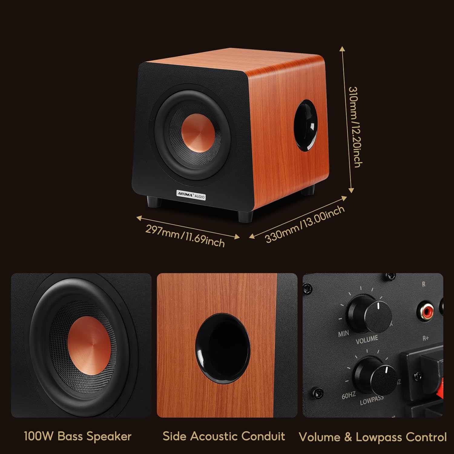 AIYIMA 800X 8 Inch Powered Subwoofer 150W, 24bit/48KHz HD Audio Active Speaker, Deep Bass Speaker for TPA3116 TPA3255 Integrated Amplifier Home Theater, Gaming, Music (RCA/AUX/LFE Inputs)