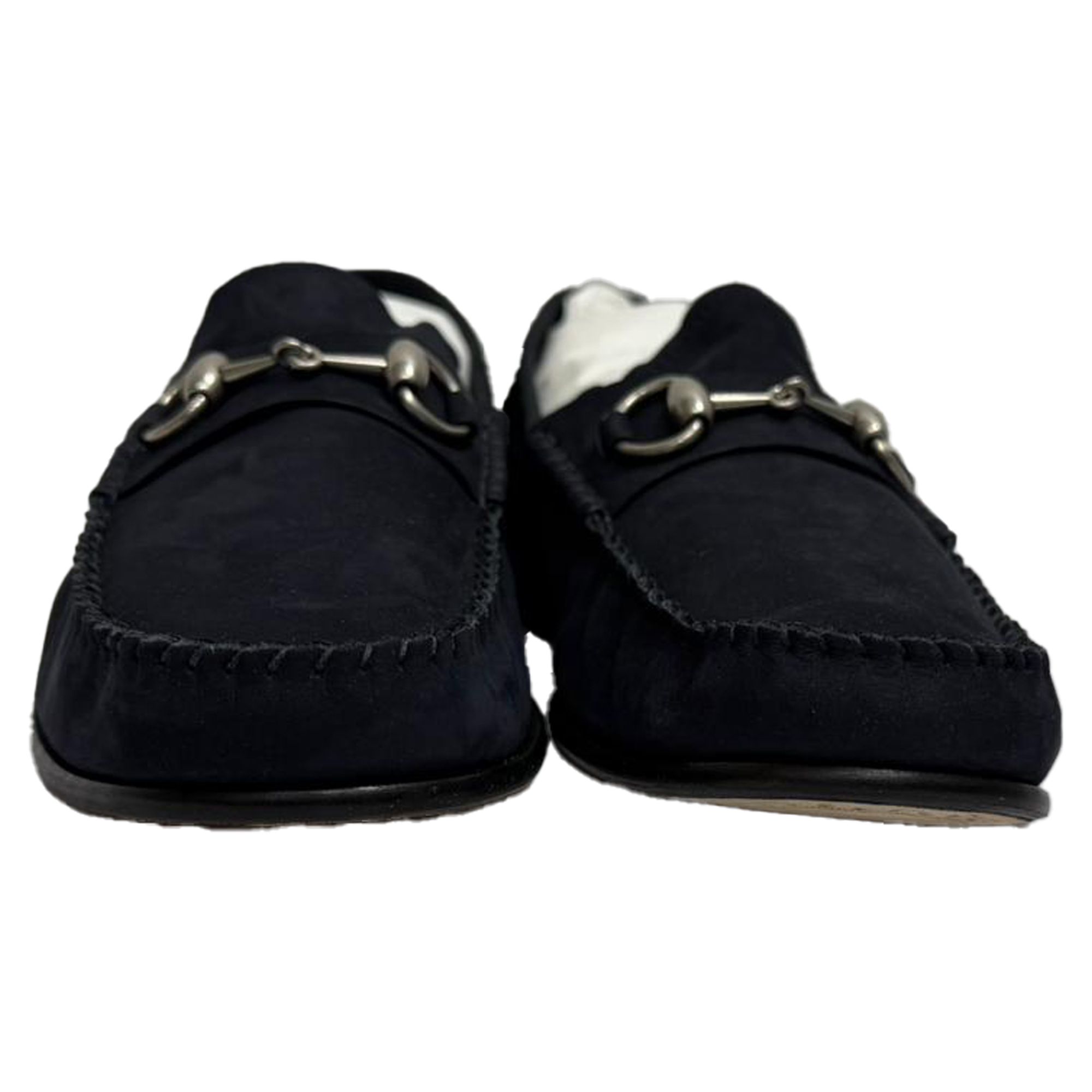 Gucci Preloved 1953 Horsebit Convertible Loafers in Navy Blue Suede