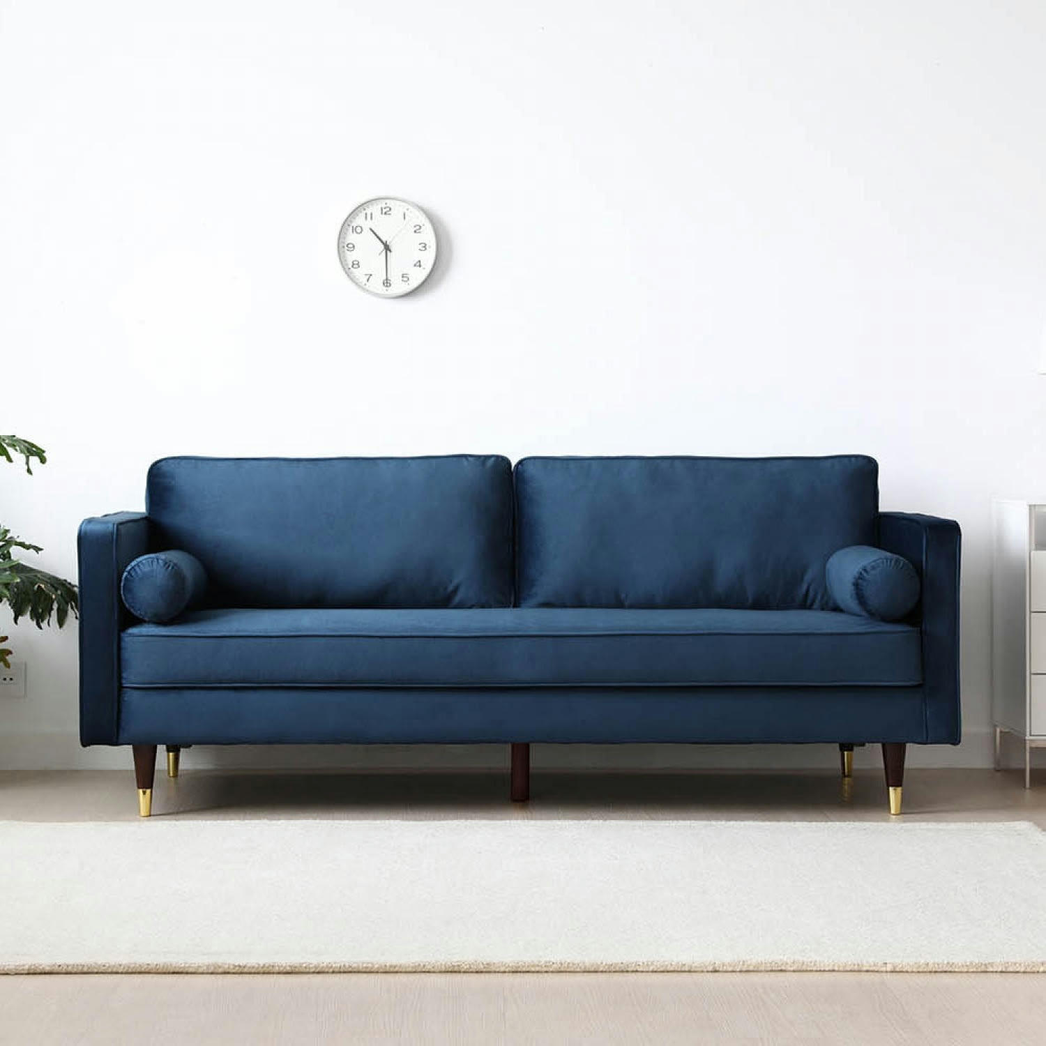 NALHA - Canapé 3 places en velours bleu