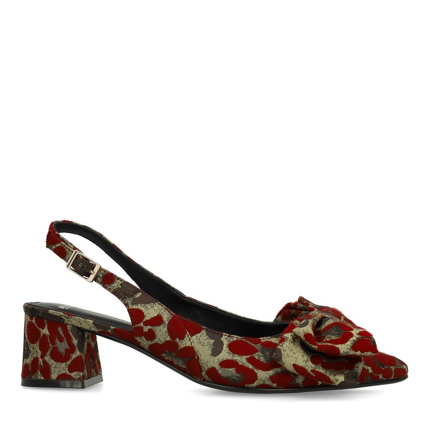 Manfield Burgundy leopard slingbacks met strik