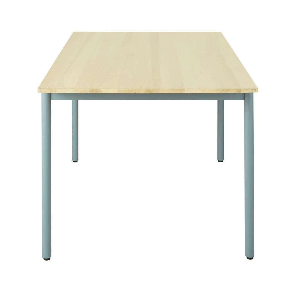 Dely - Table à manger en bois de peuplier massif et métal bleu vert 6 personnes L150