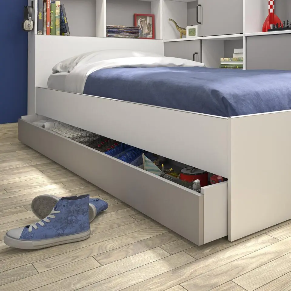 Diagone Bed Erwan - Opbergruimte - 90x200cm - Grijs/Wit