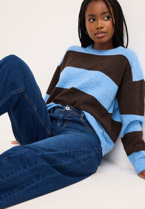 Womens Blue & Brown Stripe Jumper