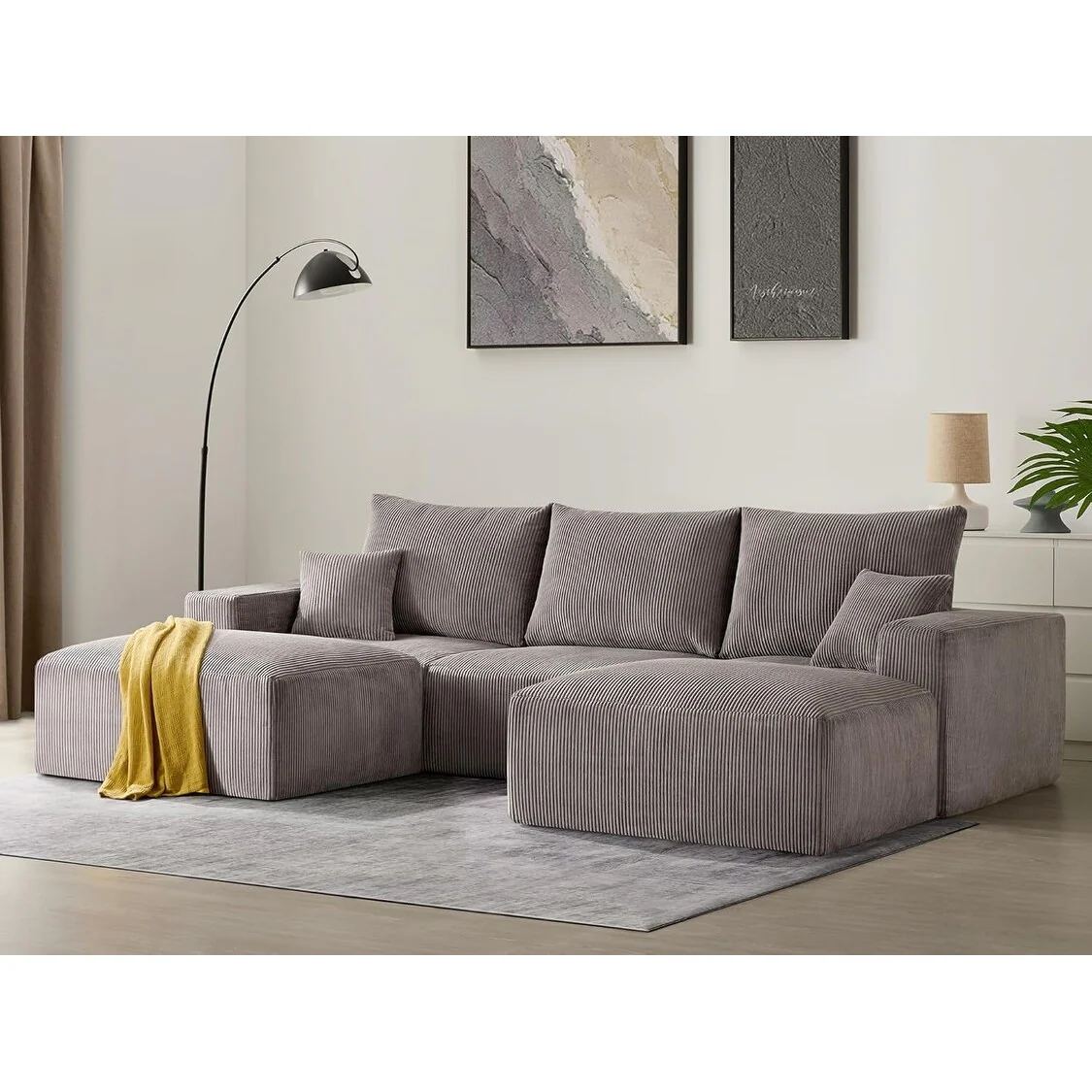 113 U-Shaped Cloud Sectional Sofa - Gray 3-Seater Modular Sleeper Couch with Chaise & No Assembly for Living Room