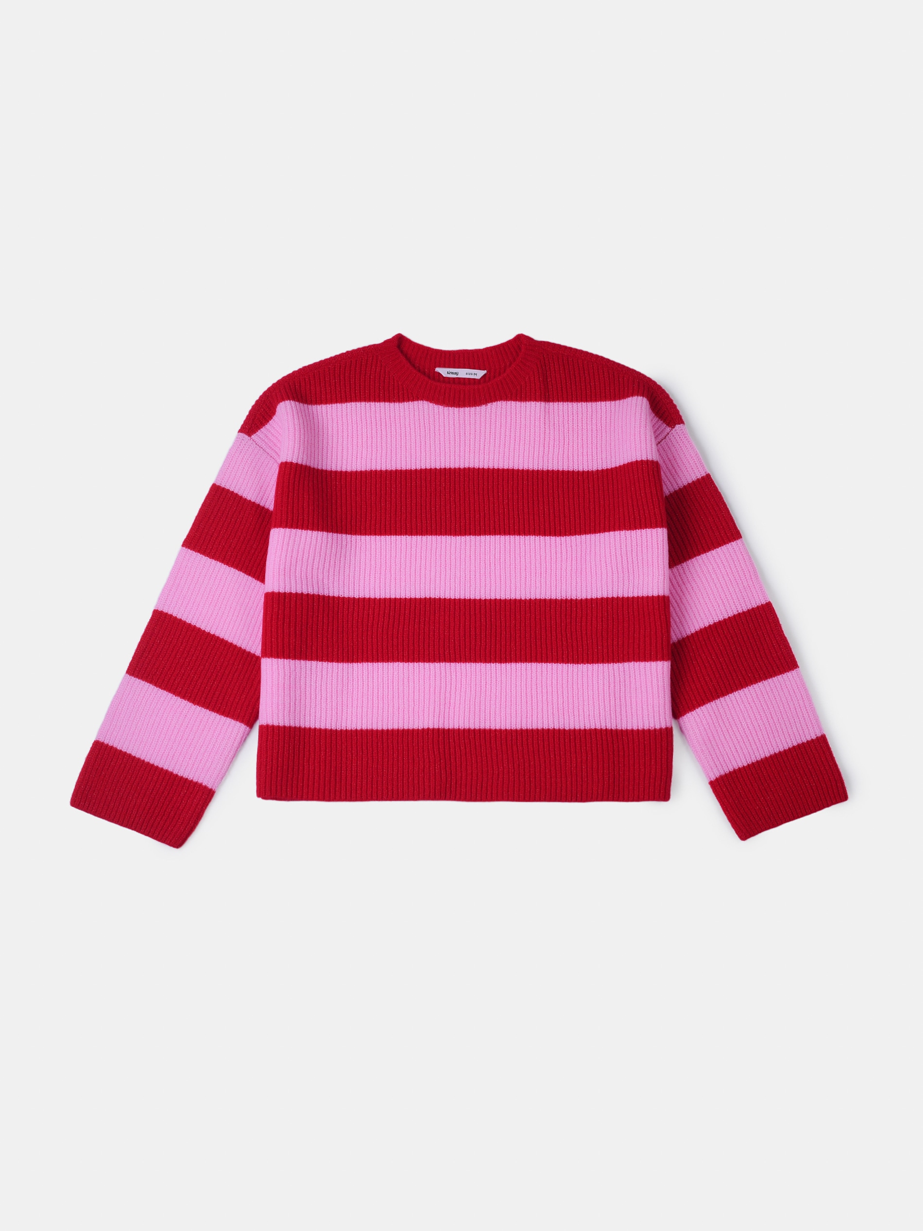 Sweter w pasy z okrągłym dekoltem i długim rękawem