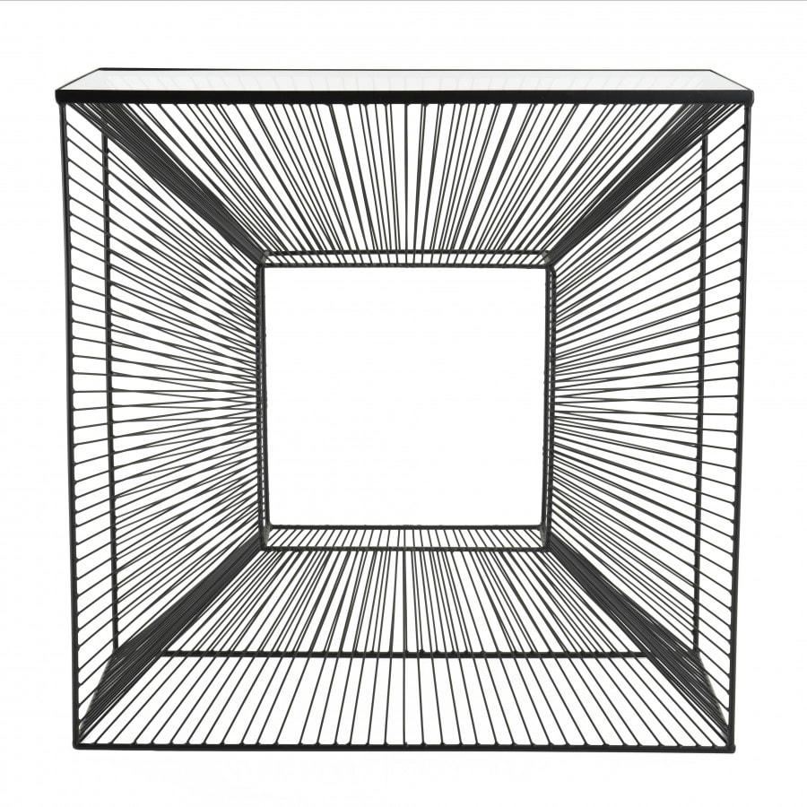 THEODORE - Console carrée plateau verre métal noir
