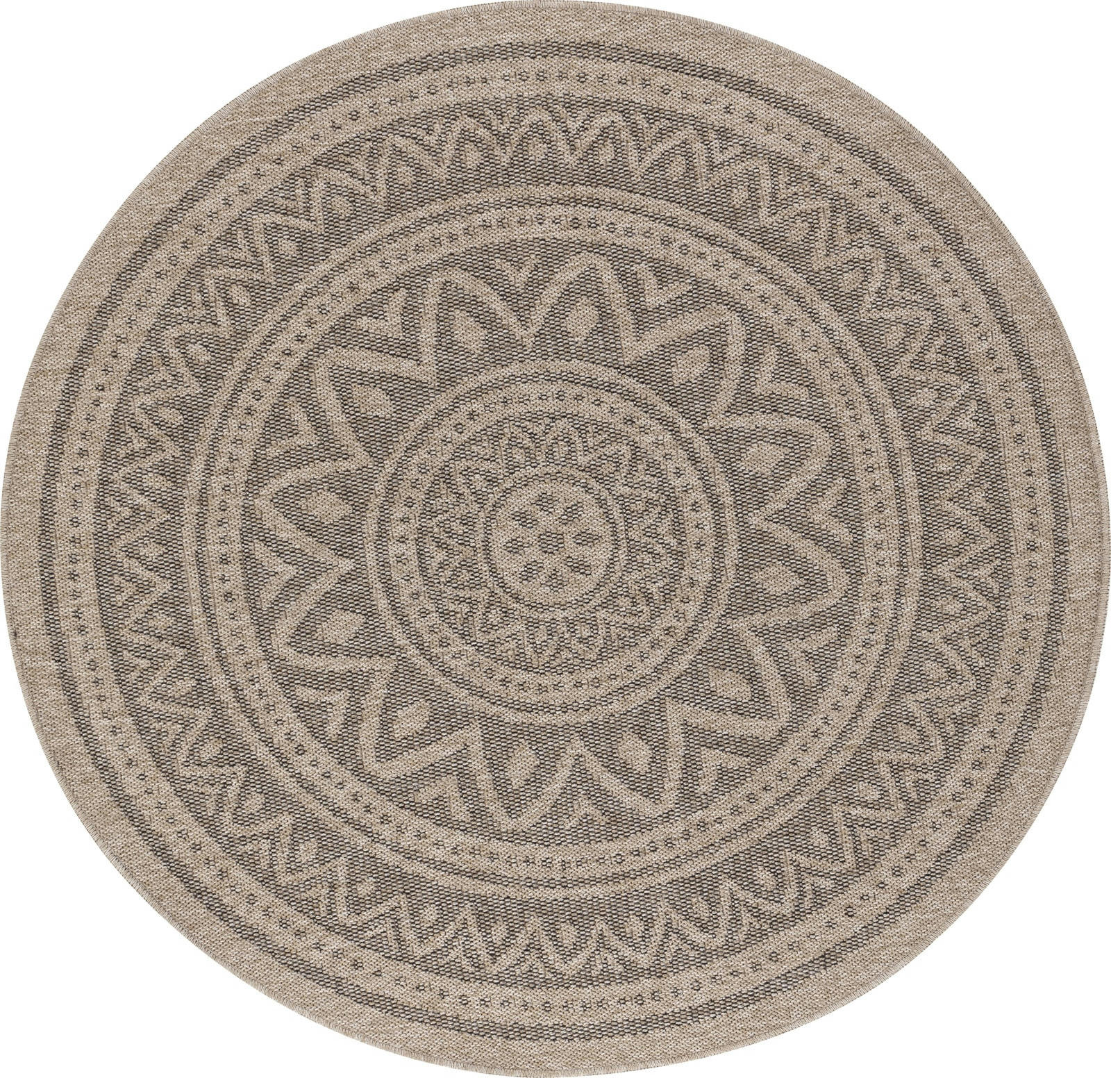 NOVA - Tapis Rond Extérieur Effet Jute Sable/Noir Ø 160