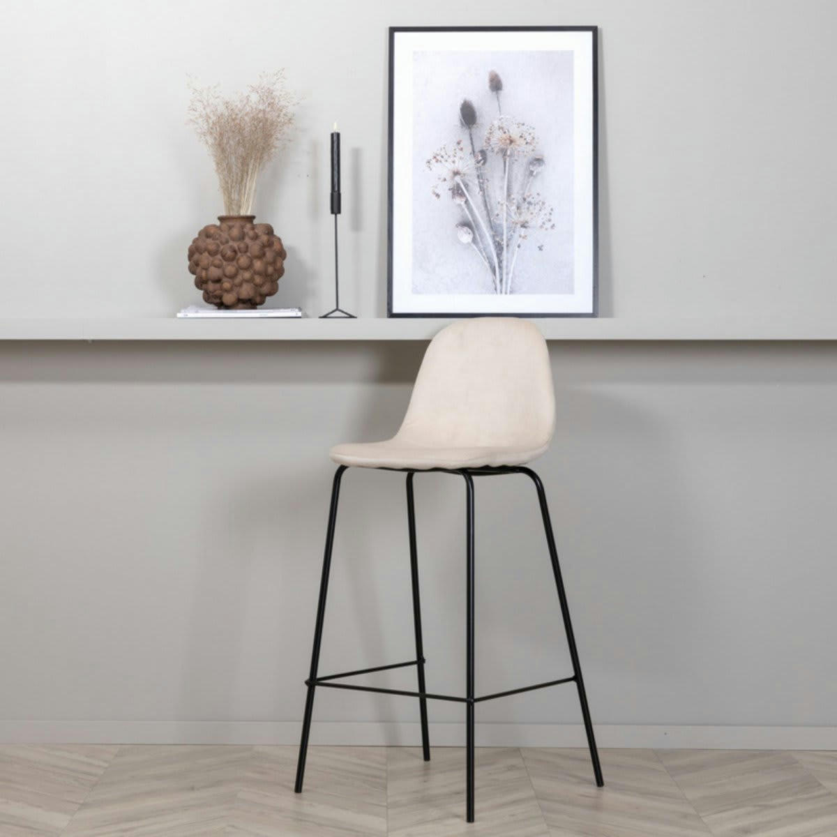 CONSTAB - Lot de 2 tabourets moderne en simili beige