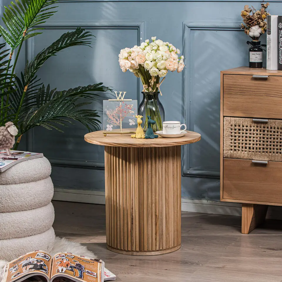 Bijzettafel van massief hout in natuurlijke kleur