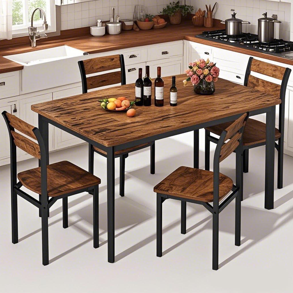 DKLGG Dining Room Table Set for 4 Farmhouse 5 Piece Dining Table Set, Small Kitchen Table Set for 4 for Kitchen and Dining, Apartment (Rustic Brown)