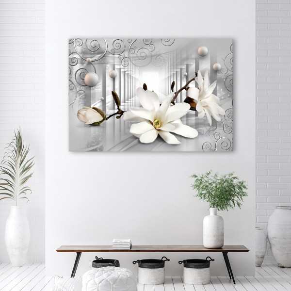 Feeby Obraz Kwiaty w tunelu i srebrne kule 3D 60x40