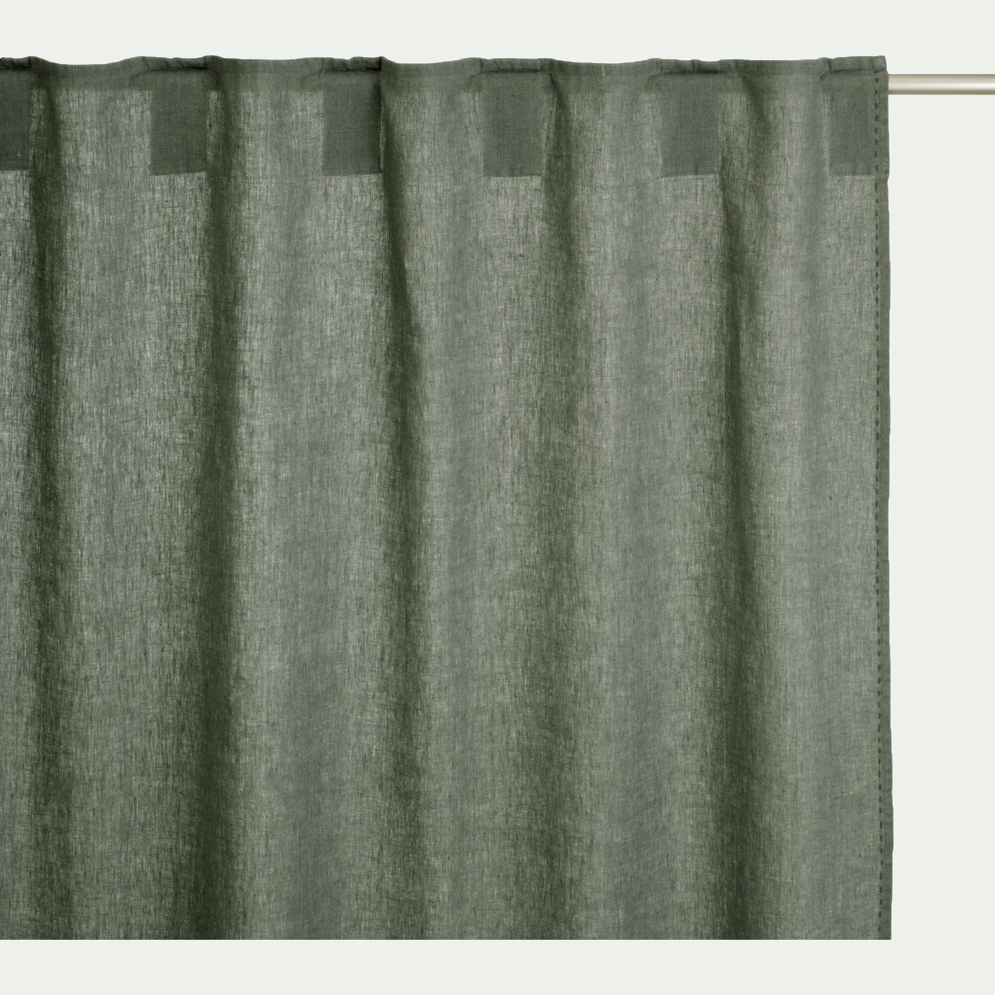 VINON - Rideau à passants cachés en lin lavé finition surpiqure 140x260cm - vert cèdre