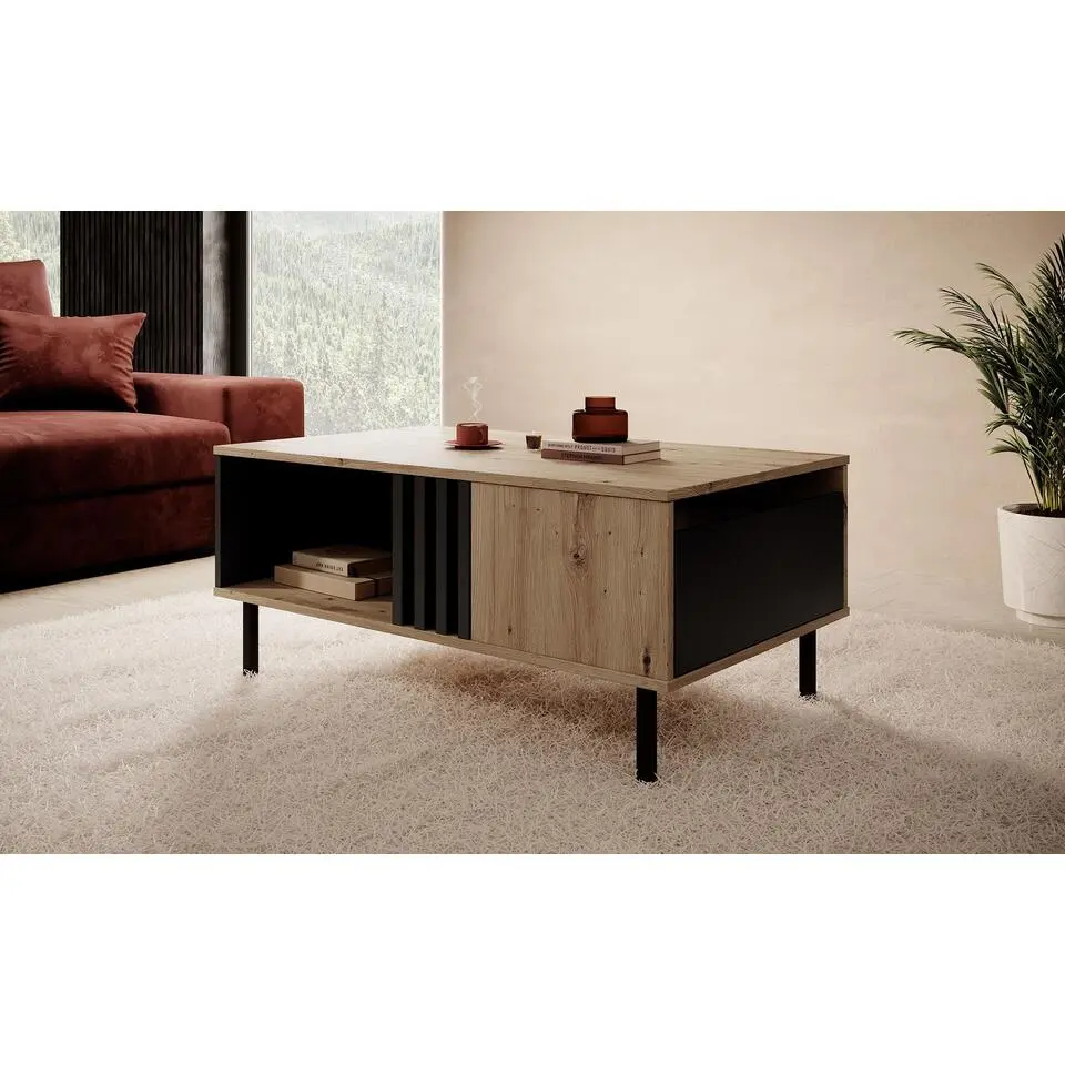 Meubella - Salontafel Marcos - Eiken - Antraciet - 100 cm