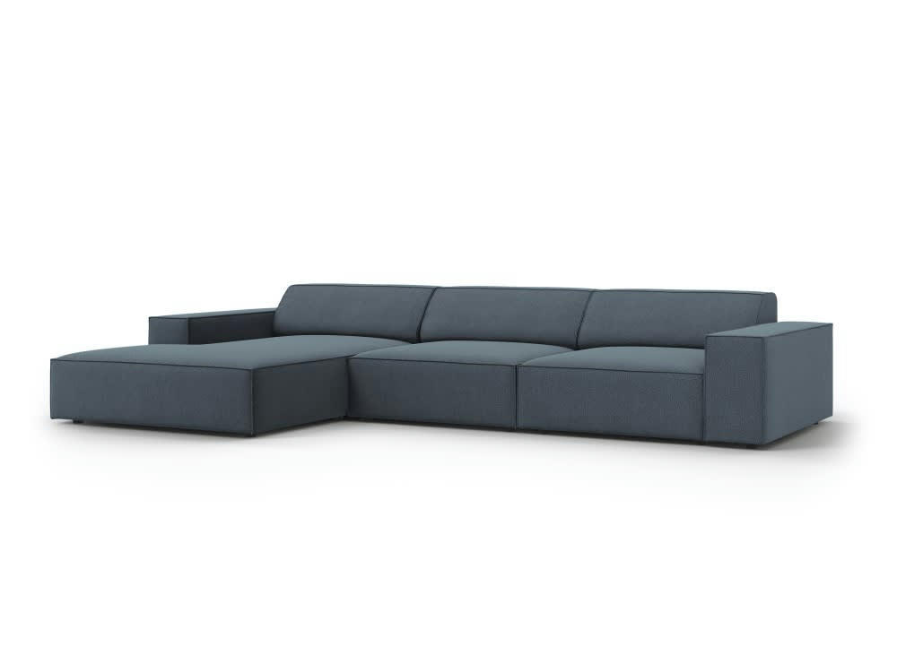 JODIE - Canapé d'angle 4 places en tissu structuré bleu