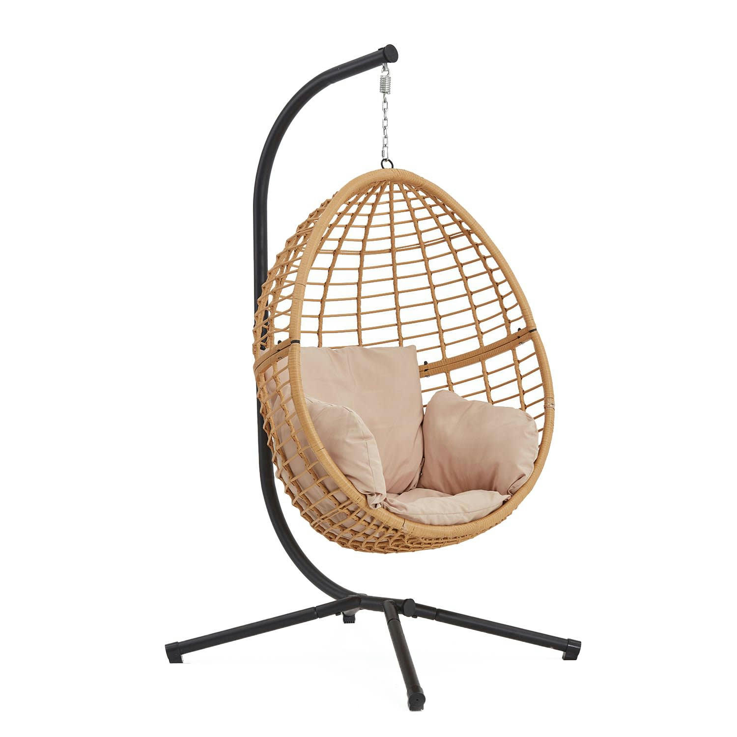 AUROA - Fauteuil suspendu en résine tressée beige et noir