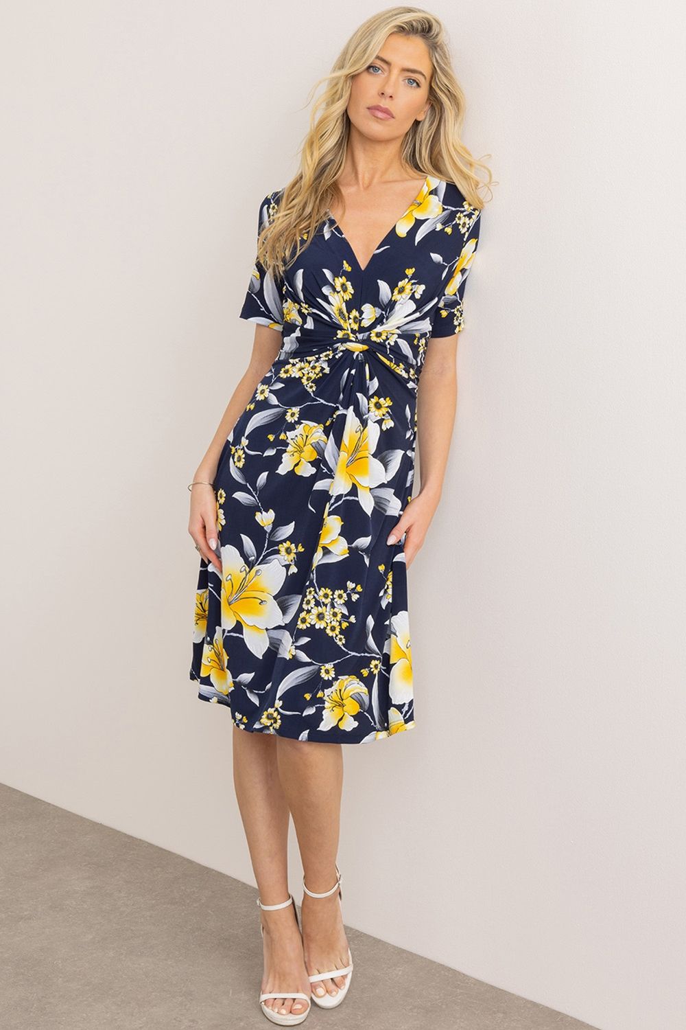 Klass. Textured Floral Print Jersey Twist Dress