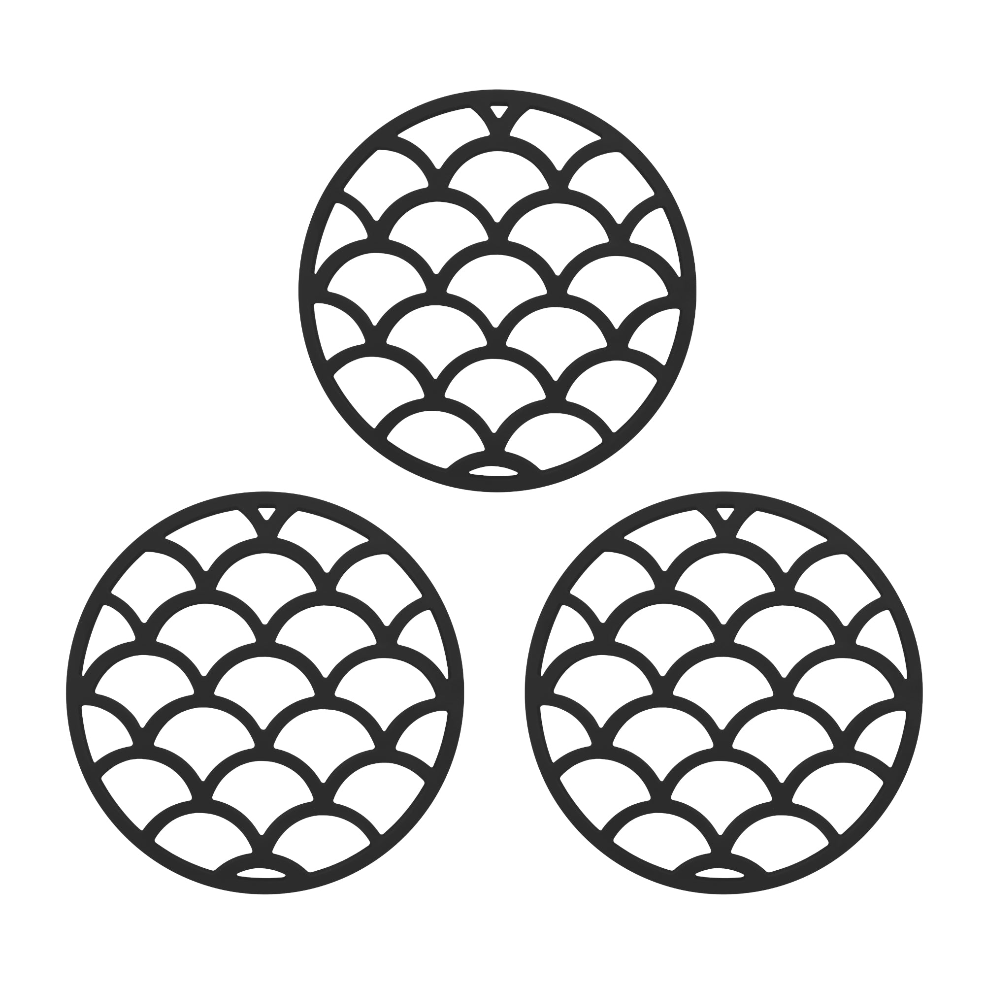 Krumble Pannenonderzetter met schubben patroon - Zwart - Set van 3