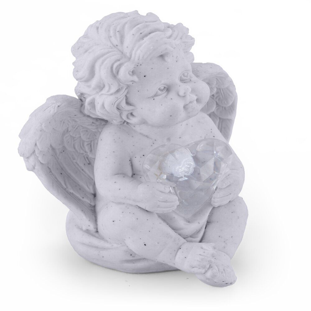 Décoration funéraire solaire ange avec coeur polyrésine 10x9xH9,5cm