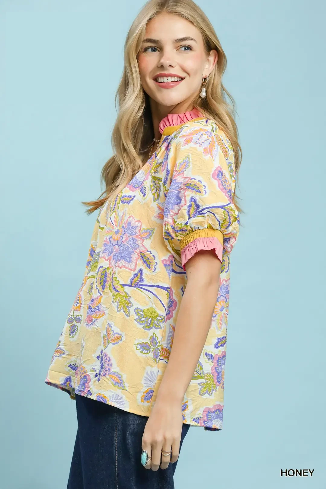 Floral Print Ruffled Short Sleeve Top
