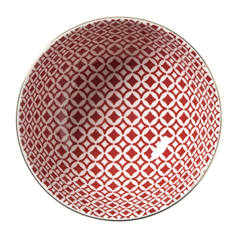 Schaaltje Mirna ruit klein - rood/wit - &Oslash;12x5.8 cm
