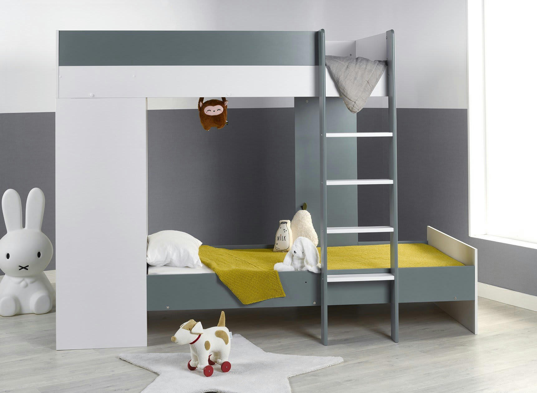 MANLY - Lit superposé avec armoire 90x190 Blanc Et Vert